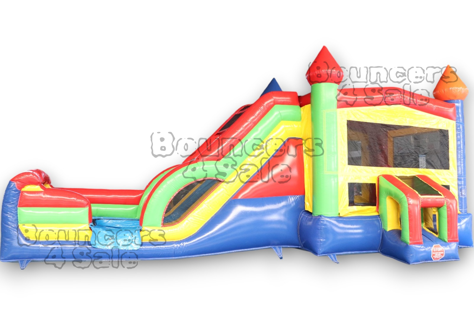 A large inflatable slide and bounce house.