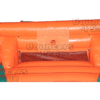 A orange inflatable couch with an open window.