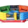 A colorful inflatable game with obstacles.
