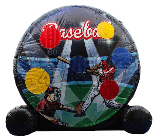 A baseball game inflatable with three balls.