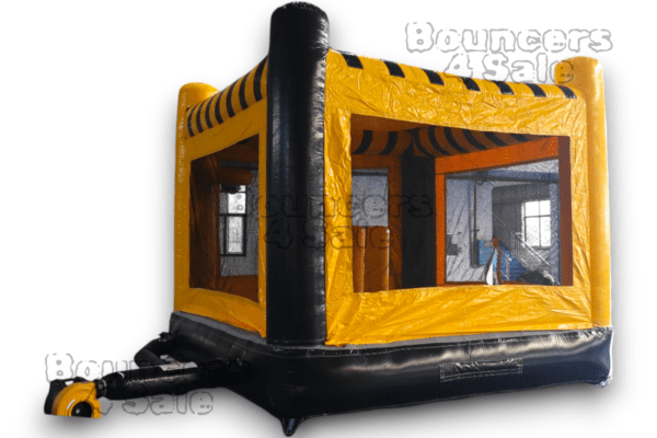 A bounce house with black and yellow stripes on it.