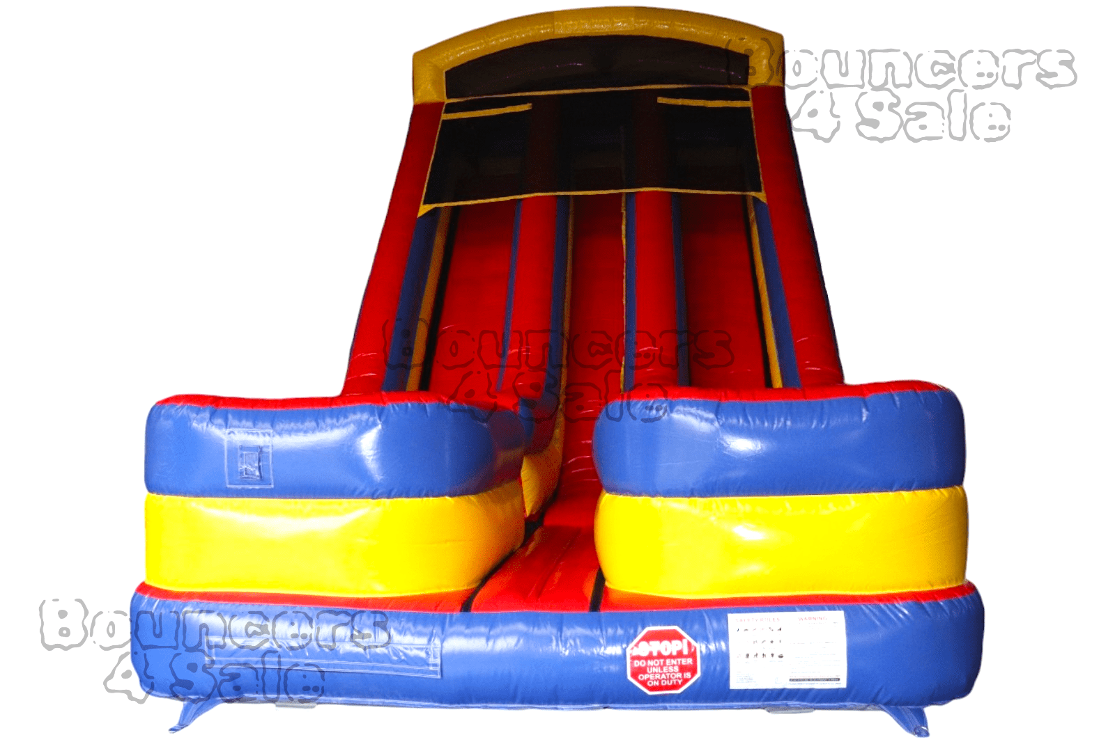 A red and blue slide with yellow accents.