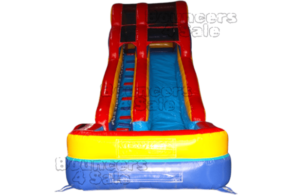 A large inflatable slide with obstacles.