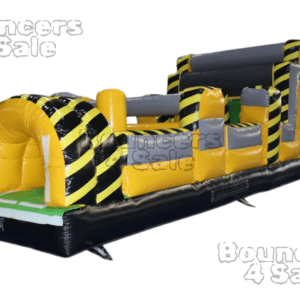 A black and yellow obstacle course with obstacles.