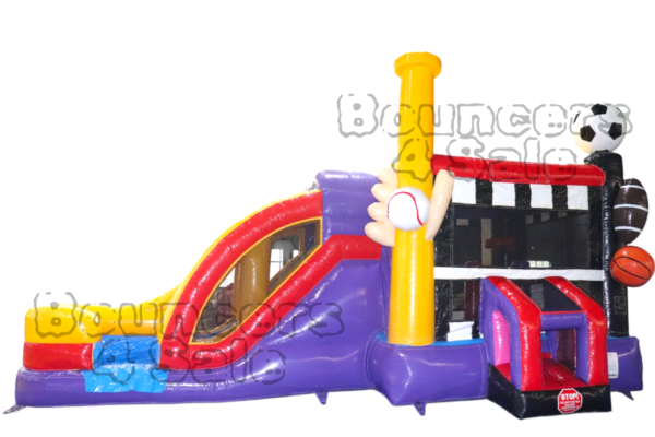 A large inflatable slide and bounce house.